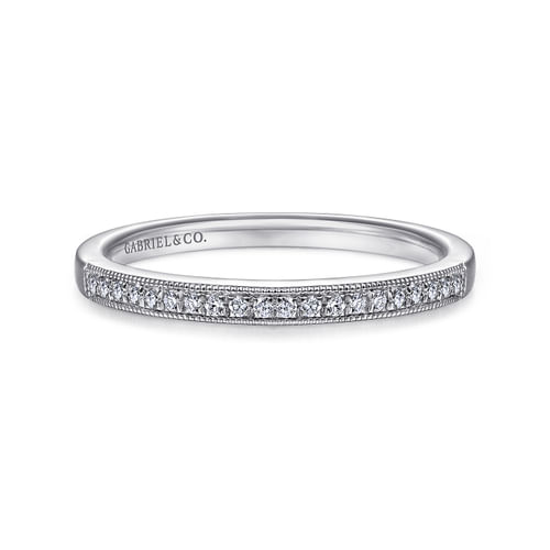 Vintage Inspired 14K White Gold Micro Pavé Set Diamond Wedding Band