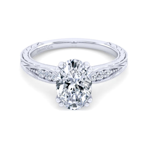 Vintage Inspired 14K White Gold Oval Diamond Engagement Ring