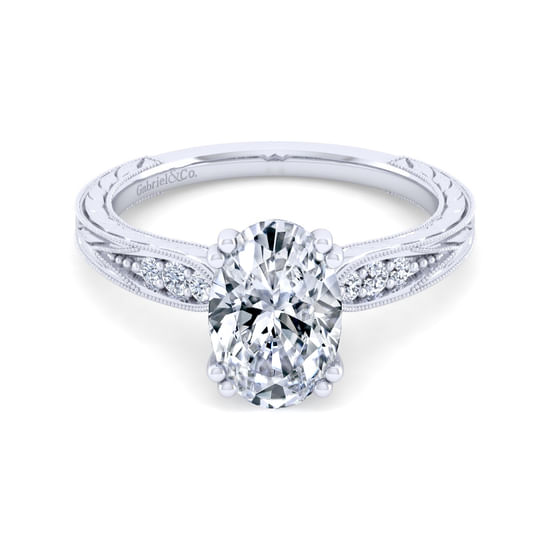 Gabriel - Vintage Inspired 14K White Gold Oval Diamond Engagement Ring