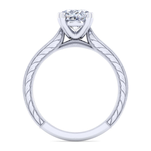 Vintage Inspired 14K White Gold Oval Diamond Engagement Ring