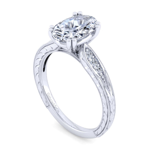 Vintage Inspired 14K White Gold Oval Diamond Engagement Ring