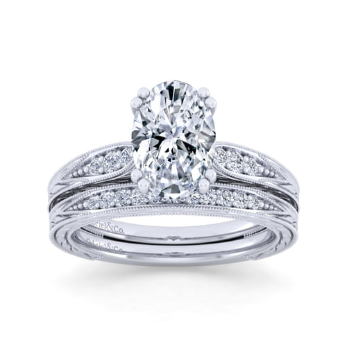 Vintage Inspired 14K White Gold Oval Diamond Engagement Ring