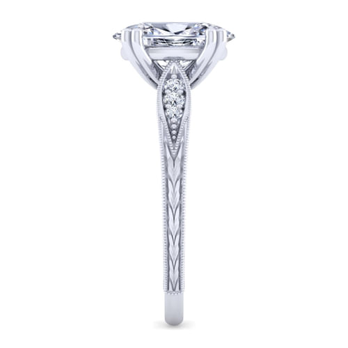 Vintage Inspired 14K White Gold Oval Diamond Engagement Ring