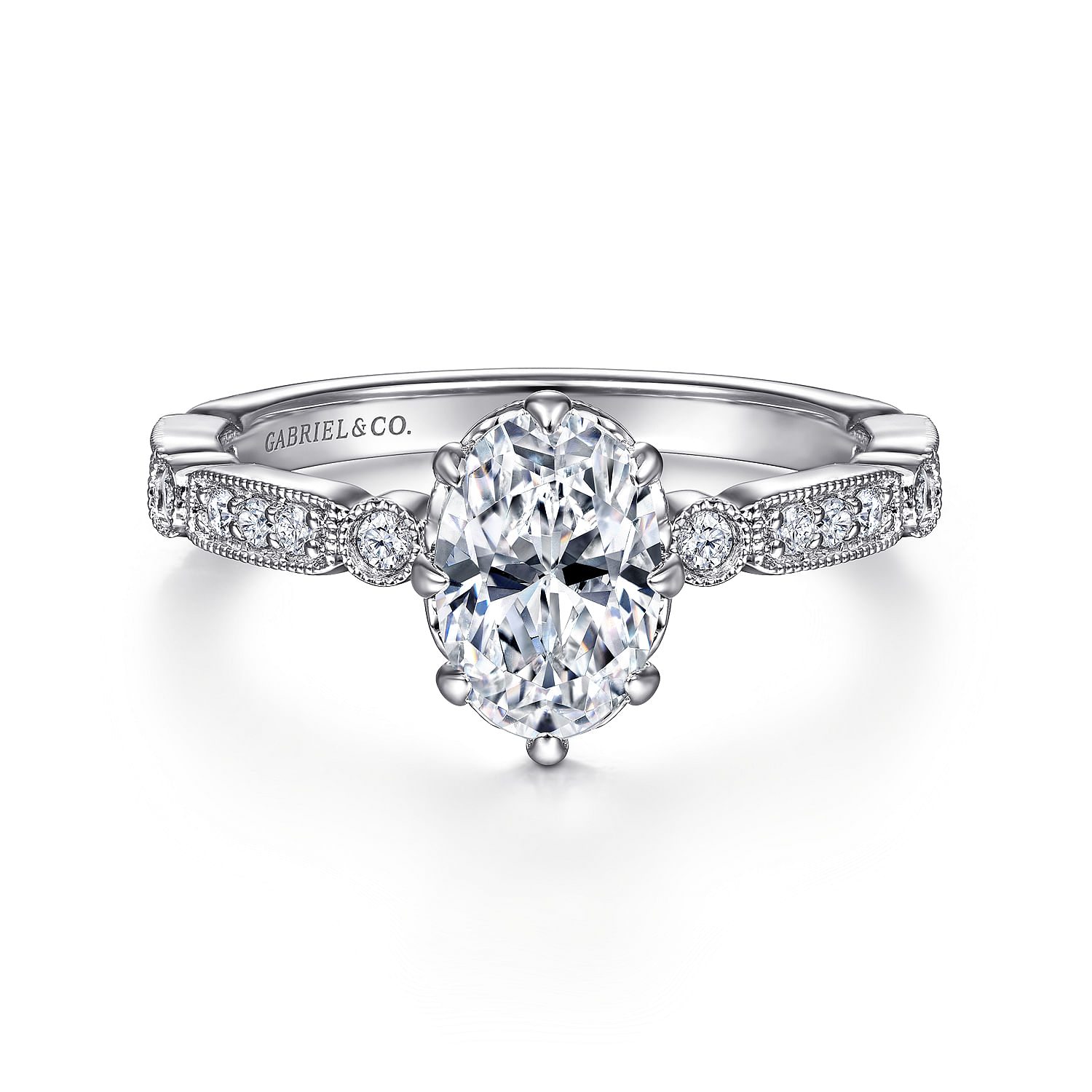 Gabriel - Vintage Inspired 14K White Gold Oval Diamond Engagement Ring