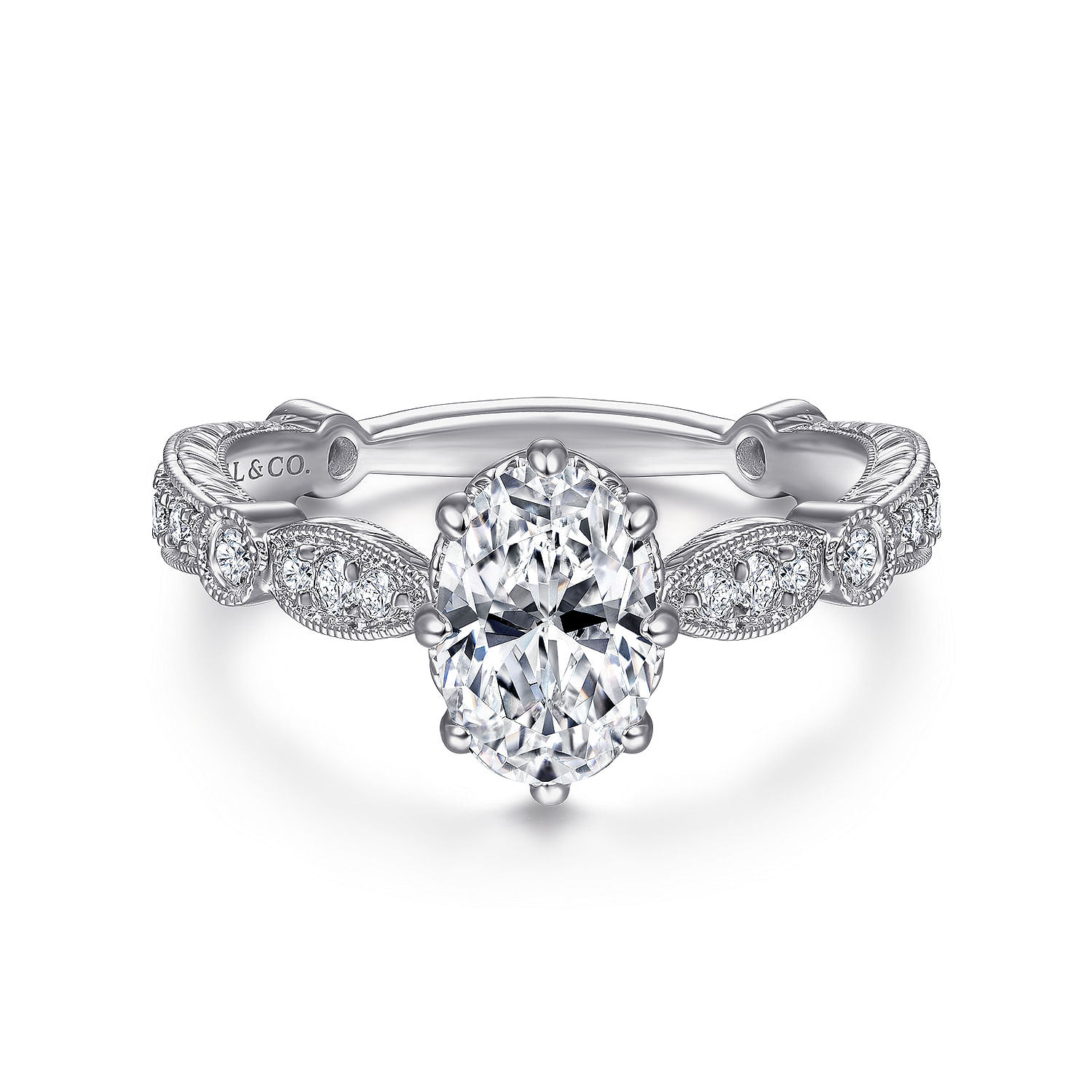 Gabriel - Vintage Inspired 14K White Gold Oval Diamond Engagement Ring