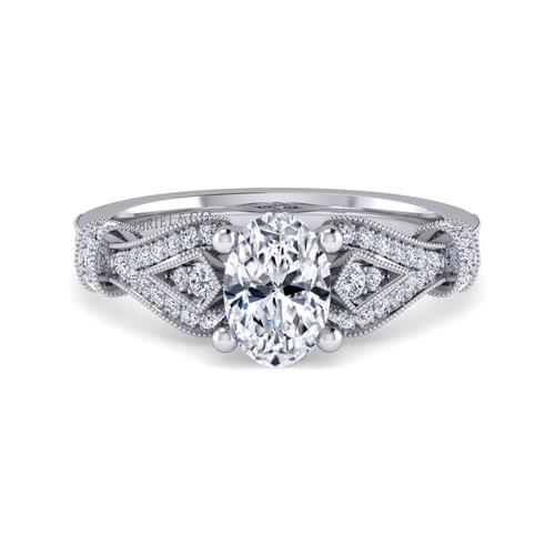 Vintage Inspired 14K White Gold Oval Diamond Engagement Ring
