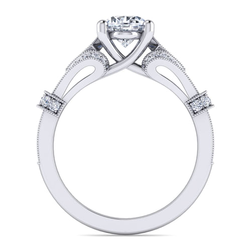 Vintage Inspired 14K White Gold Oval Diamond Engagement Ring