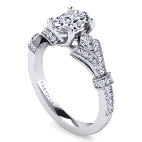 Vintage Inspired 14K White Gold Oval Diamond Engagement Ring