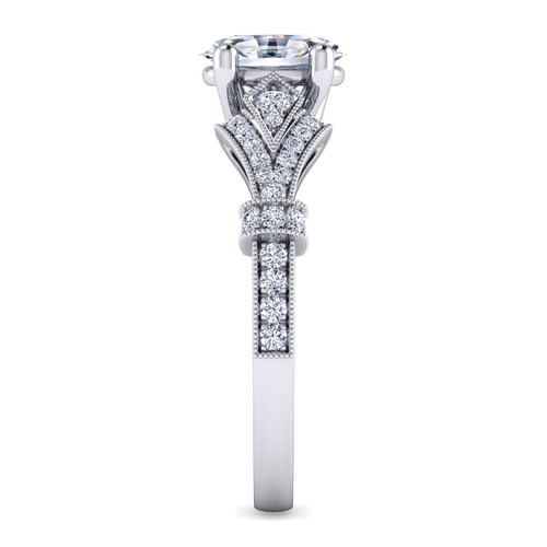 Vintage Inspired 14K White Gold Oval Diamond Engagement Ring