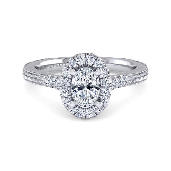 Gabriel - Vintage Inspired 14K White Gold Oval Halo Diamond Engagement Ring