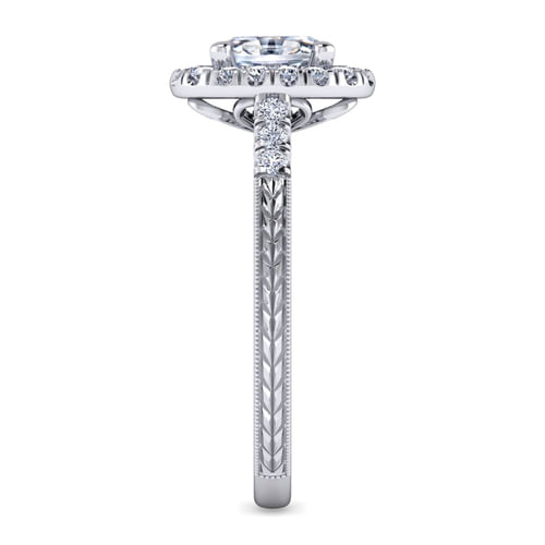 Vintage Inspired 14K White Gold Oval Halo Diamond Engagement Ring