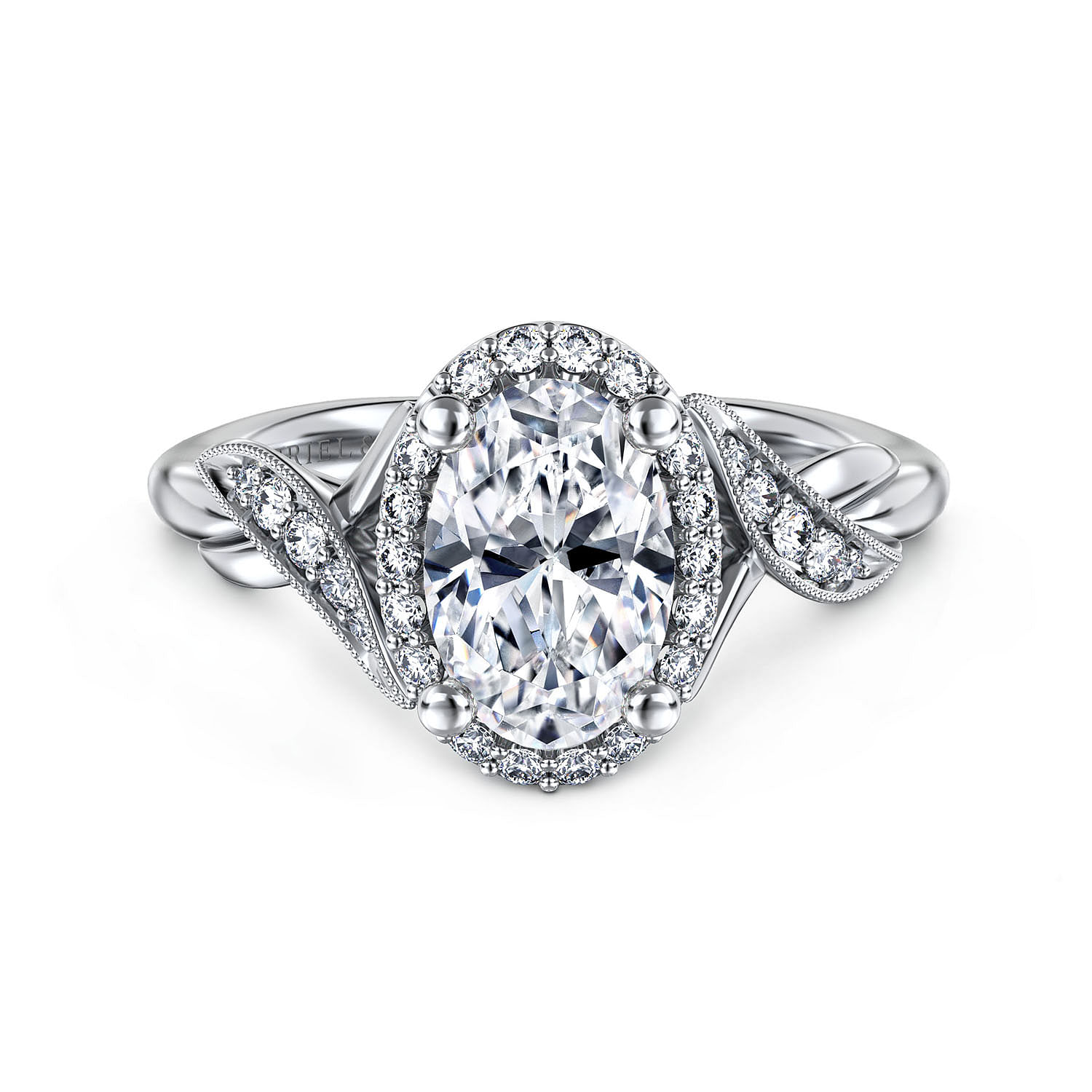 Gabriel - Vintage Inspired 14K White Gold Oval Halo Diamond Engagement Ring