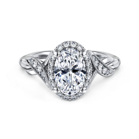 Gabriel - Vintage Inspired 14K White Gold Oval Halo Diamond Engagement Ring