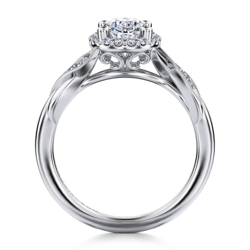 Vintage Inspired 14K White Gold Oval Halo Diamond Engagement Ring