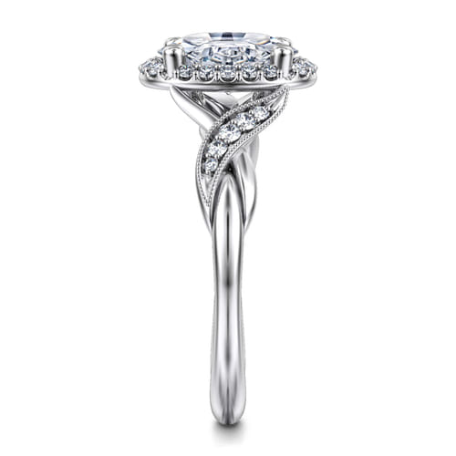 Vintage Inspired 14K White Gold Oval Halo Diamond Engagement Ring