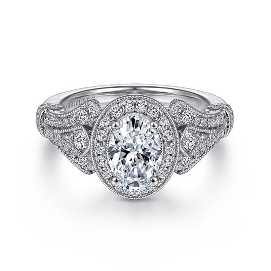 Gabriel - Vintage Inspired 14K White Gold Oval Halo Diamond Engagement Ring