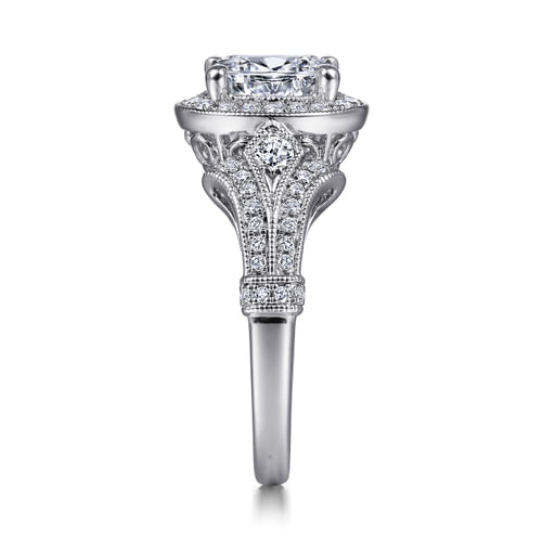 Vintage Inspired 14K White Gold Oval Halo Diamond Engagement Ring
