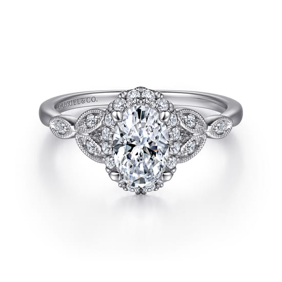 Gabriel - Vintage Inspired 14K White Gold Oval Halo Diamond Engagement Ring