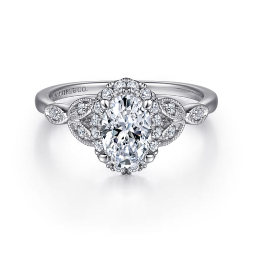 Vintage Inspired 14K White Gold Oval Halo Diamond Engagement Ring Vintage Inspired 14K White Gold Oval Halo Diamond Engagement Ring