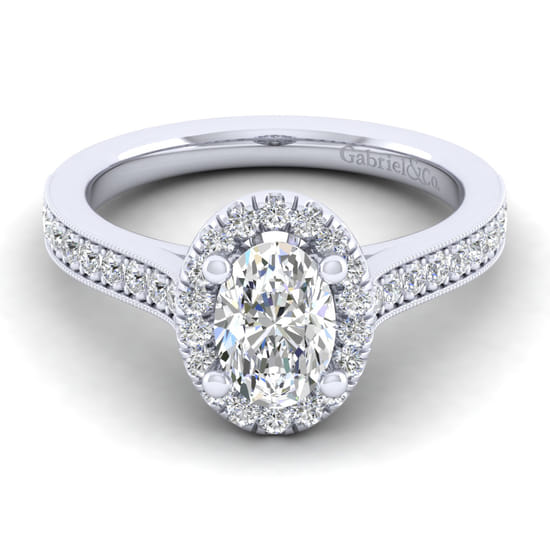 Gabriel - Vintage Inspired 14K White Gold Oval Halo Diamond Engagement Ring