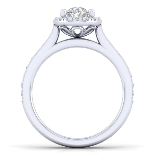 Vintage Inspired 14K White Gold Oval Halo Diamond Engagement Ring