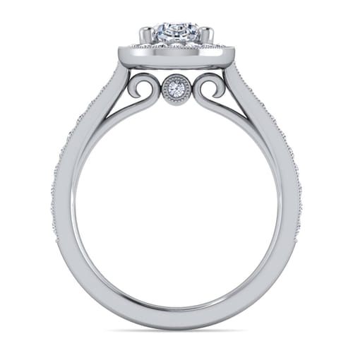 Vintage Inspired 14K White Gold Oval Halo Diamond Engagement Ring