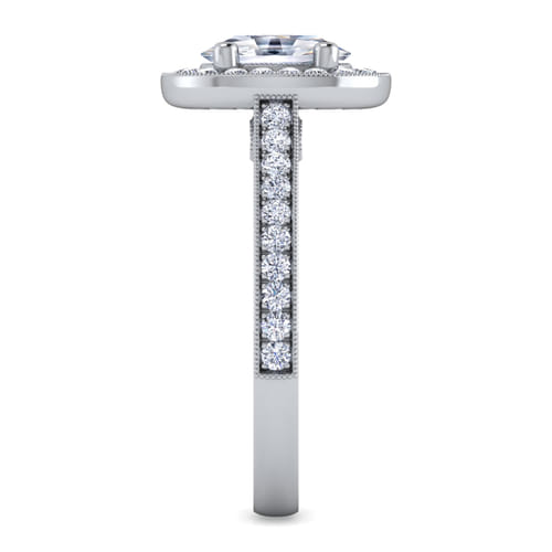 Vintage Inspired 14K White Gold Oval Halo Diamond Engagement Ring