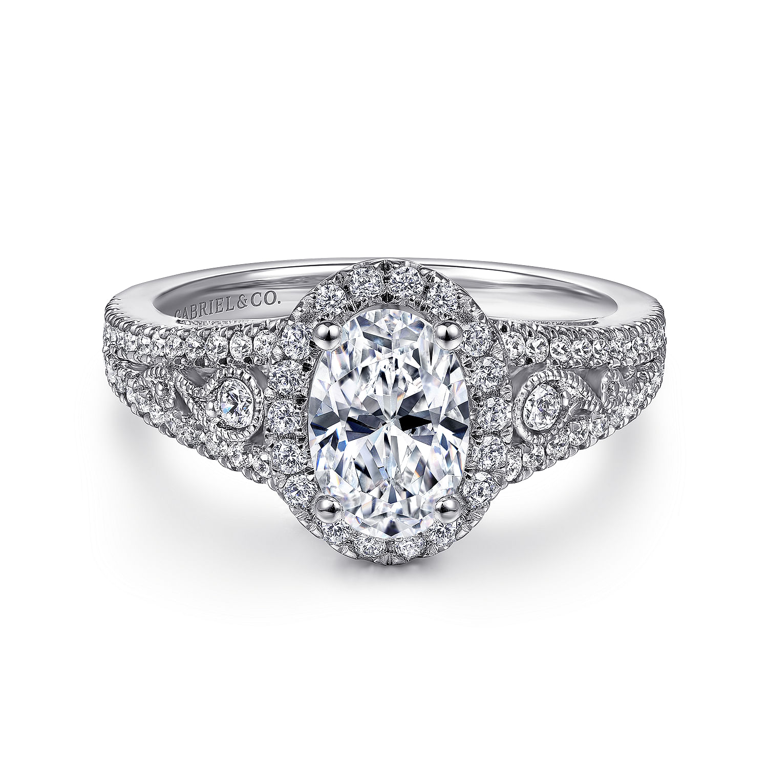 Gabriel - Vintage Inspired 14K White Gold Oval Halo Diamond Engagement Ring