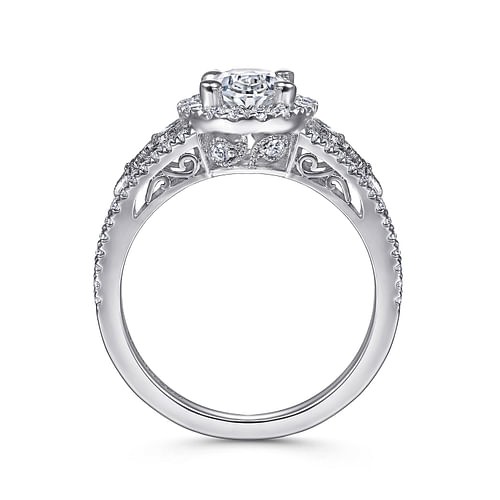 Vintage Inspired 14K White Gold Oval Halo Diamond Engagement Ring