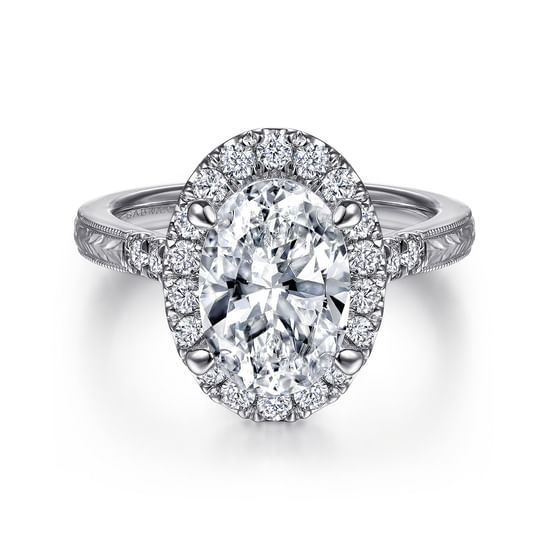 Gabriel - Vintage Inspired 14K White Gold Oval Halo Diamond Engagement Ring