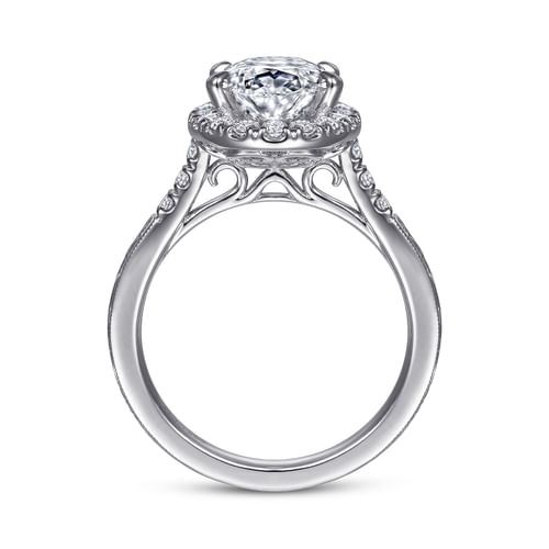 Vintage Inspired 14K White Gold Oval Halo Diamond Engagement Ring