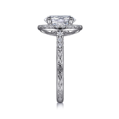 Vintage Inspired 14K White Gold Oval Halo Diamond Engagement Ring