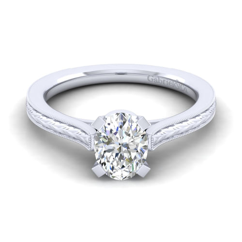 Vintage Inspired 14K White Gold Oval Solitaire Engagement Ring