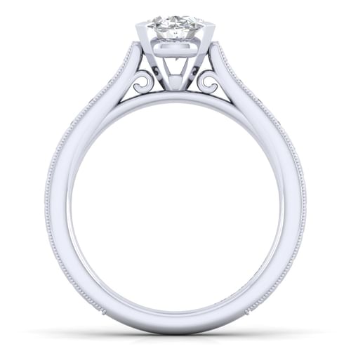 Vintage Inspired 14K White Gold Oval Solitaire Engagement Ring