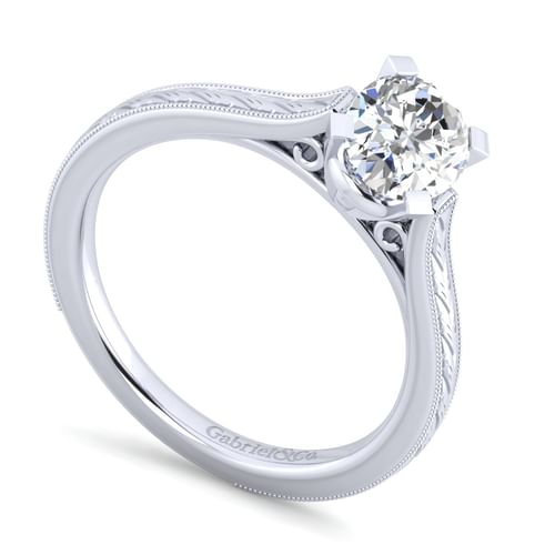 Vintage Inspired 14K White Gold Oval Solitaire Engagement Ring