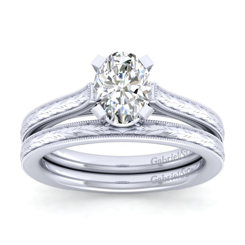 Vintage Inspired 14K White Gold Oval Solitaire Engagement Ring
