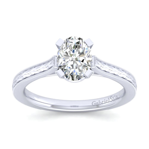 Vintage Inspired 14K White Gold Oval Solitaire Engagement Ring