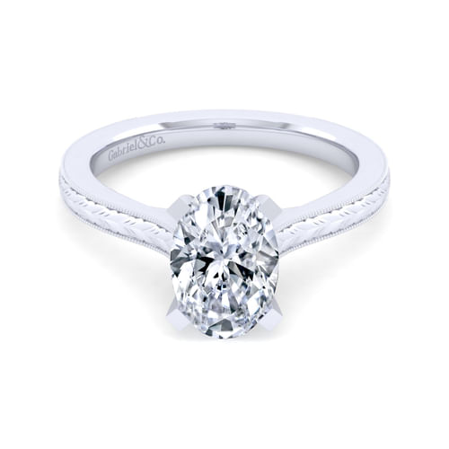Vintage Inspired 14K White Gold Oval Solitaire Engagement Ring