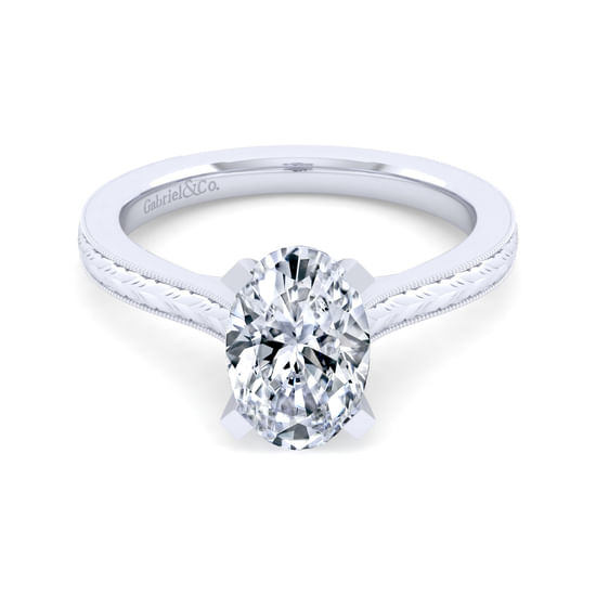 Gabriel - Vintage Inspired 14K White Gold Oval Solitaire Engagement Ring