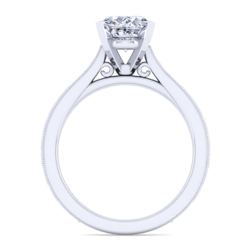 Vintage Inspired 14K White Gold Oval Solitaire Engagement Ring