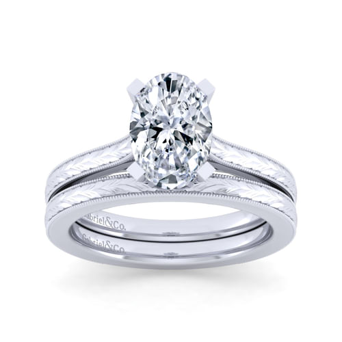 Vintage Inspired 14K White Gold Oval Solitaire Engagement Ring