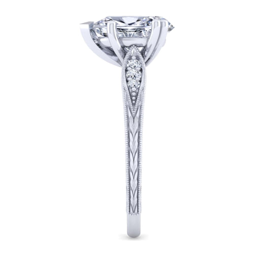 Vintage Inspired 14K White Gold Pear Shape Diamond Engagement Ring