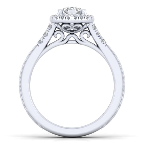 Vintage Inspired 14K White Gold Pear Shape Halo Diamond Engagement Ring