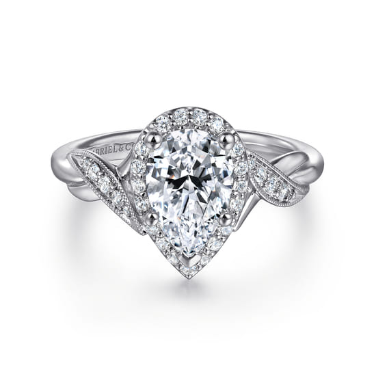Gabriel - Vintage Inspired 14K White Gold Pear Shape Halo Diamond Engagement Ring