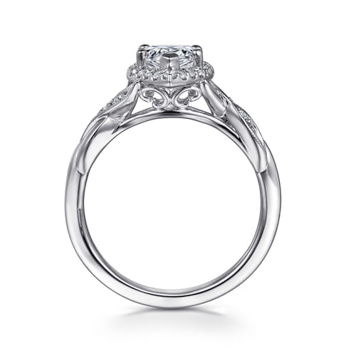 Vintage Inspired 14K White Gold Pear Shape Halo Diamond Engagement Ring