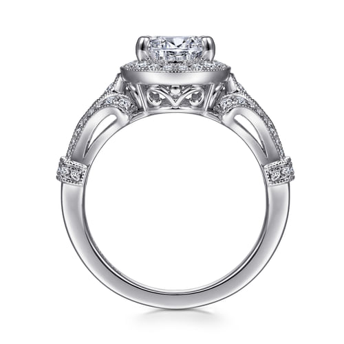 Vintage Inspired 14K White Gold Pear Shape Halo Diamond Engagement Ring