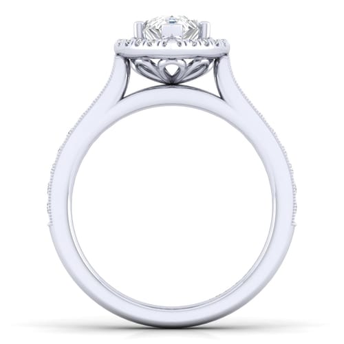 Vintage Inspired 14K White Gold Pear Shape Halo Diamond Engagement Ring