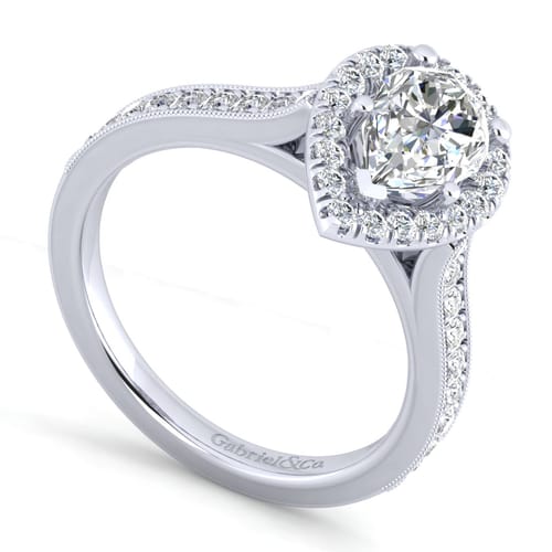 Vintage Inspired 14K White Gold Pear Shape Halo Diamond Engagement Ring