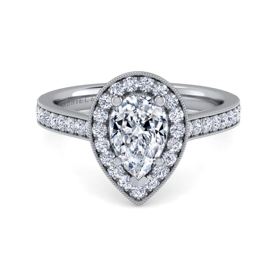 Gabriel - Vintage Inspired 14K White Gold Pear Shape Halo Diamond Engagement Ring Gabriel - Vintage Inspired 14K White Gold Pear Shape Halo Diamond Engagement Ring