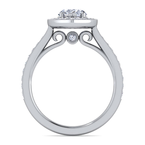 Vintage Inspired 14K White Gold Pear Shape Halo Diamond Engagement Ring